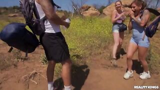 A girl was fucked by a group of guys on the hike