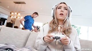 A hot nerd girl with glasses is being fucked by her boyfriend