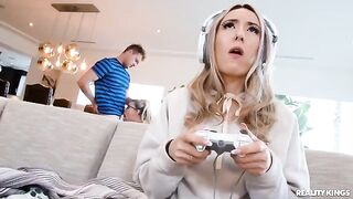 A hot nerd girl with glasses is being fucked by her boyfriend