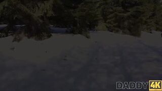 Sled and Fireplace sex with a big boobs beauty