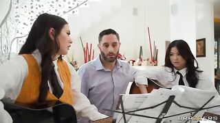 Young Asian beauty in stockings gets her pussy whipped. A hot young Asian beauty in sexy black stockings plays with her pussy and gets fucked hard by two guys who are crazy about Asian girls. They fuck her hard in all positions and cum on her pussy. The g