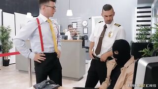 A hot bank robbery turns into a wild office sex session