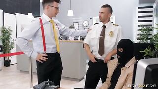 A hot bank robbery turns into a wild office sex session
