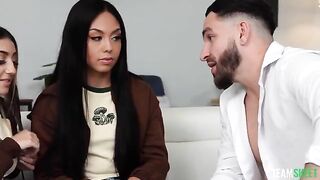 Two brunettes have sex with a bad influence