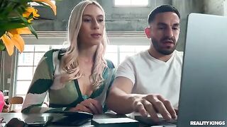 A beautiful woman is having fun on the couch with someone else