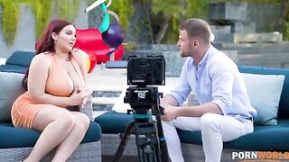 The busty pornstar Natasha Nice is being fucked during an interview, screaming and moaning