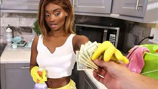 A black-skinned maid got fucked in POV and received a cumshot on her face for money