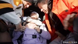 A snow angel is getting a double penetration in this video