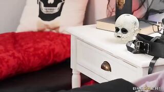 A mischievous woman was caught by her bossy goth in a compromising situation