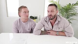 The fake housewife gets fucked by two guys in stockings