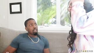 Sexy girlfriends fuck with two guys in interracial sex