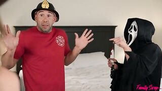 Unexpected visitors have come to the girls for a passionate group sex