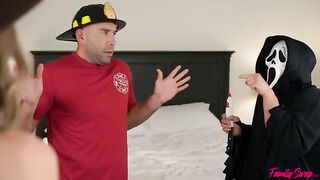 Unexpected visitors have come to the girls for a passionate group sex