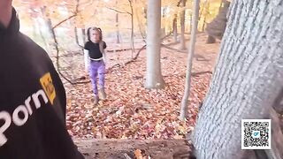 A hot girl is walking in the park and meets a guy