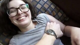 A hot brunette girlfriend is staying home with her boyfriend