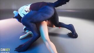 A chick with a stunning body is being fucked by a werewolf in 3D