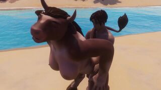 Furry cow girl gets fucked by a man in a wild encounter
