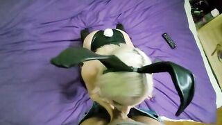 A cute bunny girl sucked a cock of her owner and got cum on her face