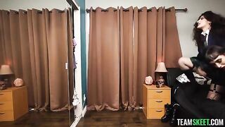 Two girls fucked at a gothic party by horny guy