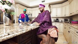 Ebony beauties fucked in their holes by a giant black cock