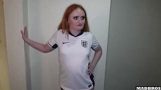 Redhead English fan gets fucked in the ass for losing a bet