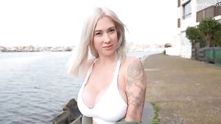 A hot blonde tries to seduce a stranger on her vacation, and it works!