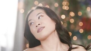 Asian girl demonstrates her appetizing and delicious taste