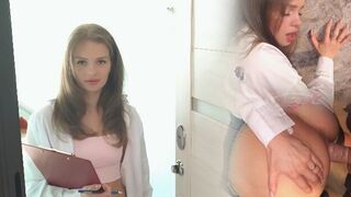 A girl with mini skirt seduces a guy and fucks with him
