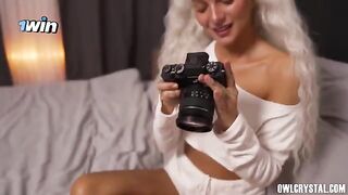 A girl is touching herself when her stepbrother surprises her with something impressive