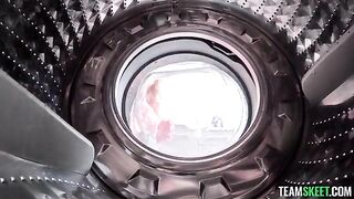A blonde got vibrations from the washing machine and she came