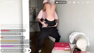 A cute girl with a damaged body gets fucked in the ass during streaming