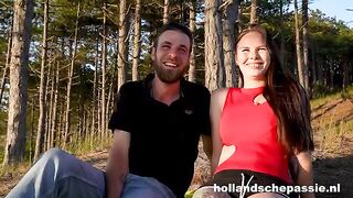 A girl in the forest wants to have sex very badly with someone