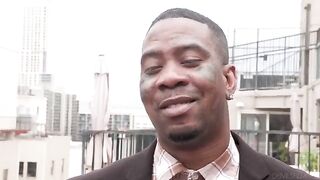 Negro boy fucked his girl on the balcony in clothes