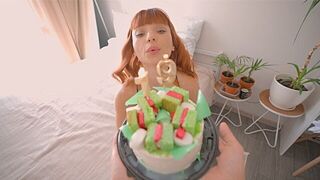 A red-haired girl received a special surprise for her birthday. She loved it!