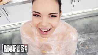 Hot brunette Sofia Lee with big tits finds the best ingredient for a recipe