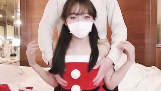 An amateur couple has sex in various poses, reaching a creampie