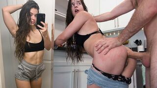 A first-time anal experience leads to multiple orgasms for a woman with a slender figure