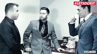 Two girls seduced and fucked their rich boss in an office scene