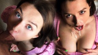 The guy made cumshot on the face of a cute girl with big natural tits