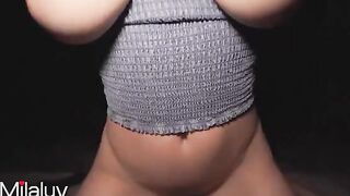 Busty woman has sex at night in the neighborhood, showcasing her big natural boobs