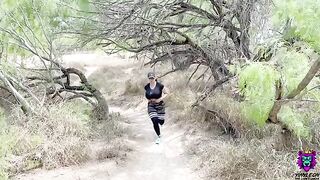 A wife with huge boobs gets fucked on the trail after work out
