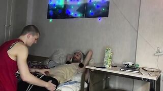 The cute girl was fucked by two friends at a party