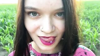 A sexy girl has sex with her stepbrother in the cornfield
