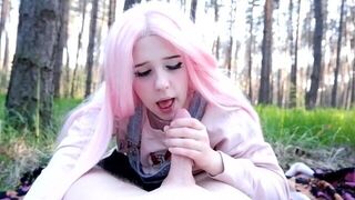 Her mouth is always hungry! A beautiful and delicious girl with a pink hairdo
