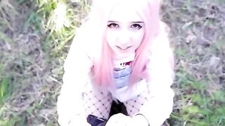 Her mouth is always hungry! A beautiful and delicious girl with a pink hairdo