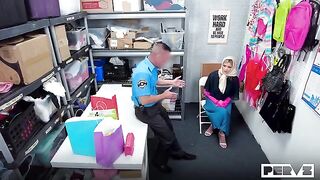 The pretty girl is being examined by a guard right on the table