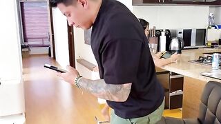 Stepdad pleased with her job, gets his cock hard too