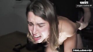 The girl is disoriented after intense sex and needs a minute to recover