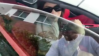 An intimate adventure with a petite brunette in a car