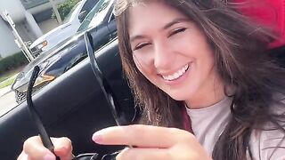 An intimate adventure with a petite brunette in a car